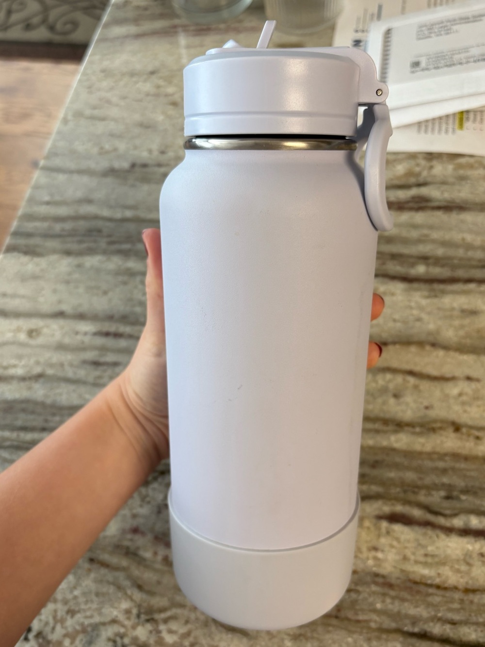 White Insulated Water Bottle with Flip Straw Lid - Unbranded